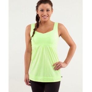 Lululemon No Limits Tank Top Neon Yellow Lime Green Built-in Bra Size 6